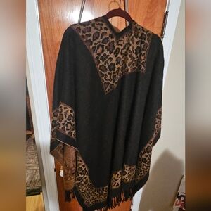 Leopard Print Black and Brown Poncho